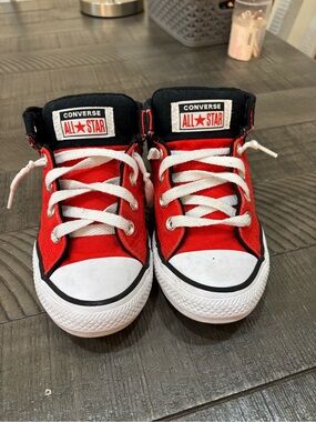 Converse Kids Red and Black High-Top Sneakers with White Laces
